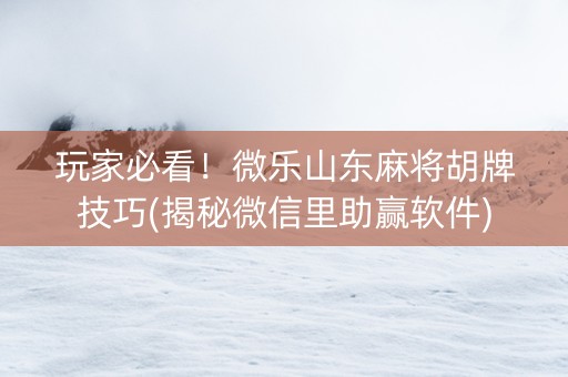 玩家必看！微乐山东麻将胡牌技巧(揭秘微信里助赢软件)