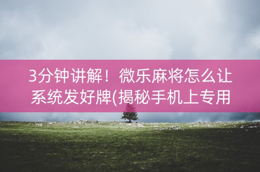 3分钟讲解！微乐麻将怎么让系统发好牌(揭秘手机上专用神器下载)