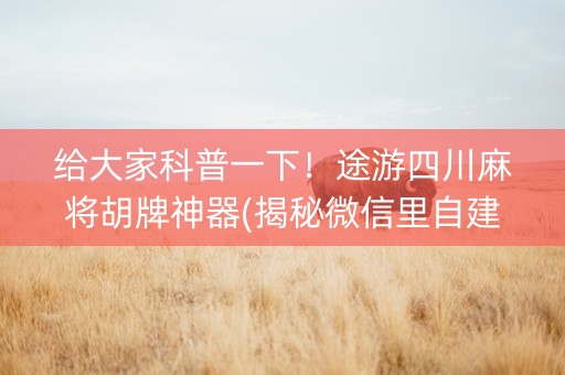 给大家科普一下！途游四川麻将胡牌神器(揭秘微信里自建房怎么赢)