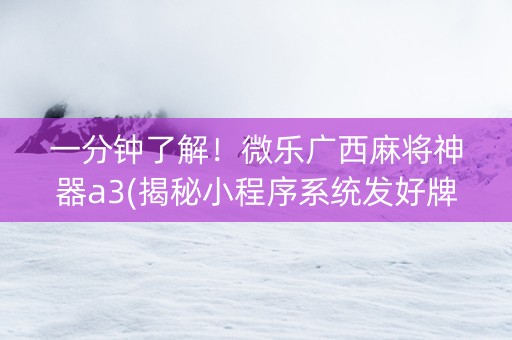 一分钟了解！微乐广西麻将神器a3(揭秘小程序系统发好牌)