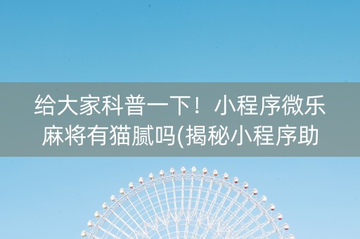 给大家科普一下！小程序微乐麻将有猫腻吗(揭秘小程序助攻神器)