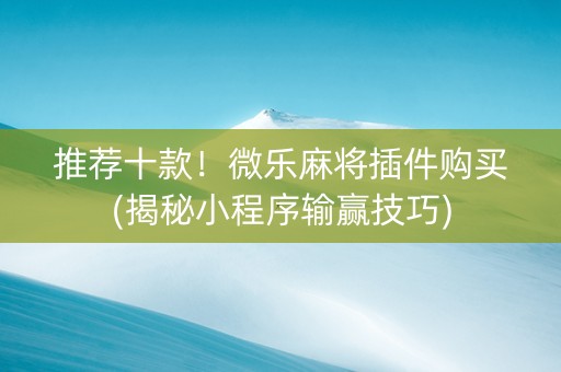 推荐十款！微乐麻将插件购买(揭秘小程序输赢技巧)