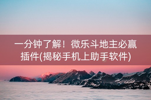 一分钟了解！微乐斗地主必赢插件(揭秘手机上助手软件)