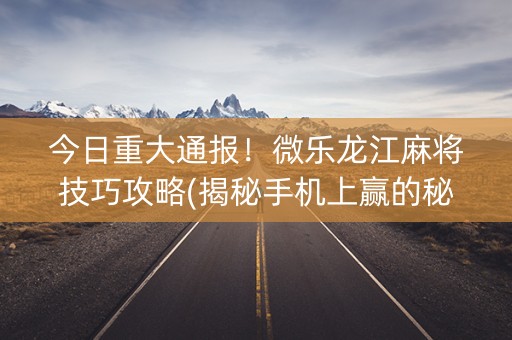 今日重大通报！微乐龙江麻将技巧攻略(揭秘手机上赢的秘诀)
