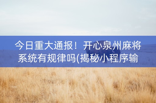 今日重大通报！开心泉州麻将系统有规律吗(揭秘小程序输赢规律)