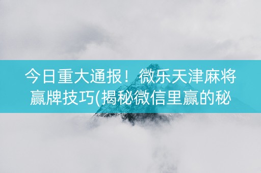 今日重大通报！微乐天津麻将赢牌技巧(揭秘微信里赢的秘诀)