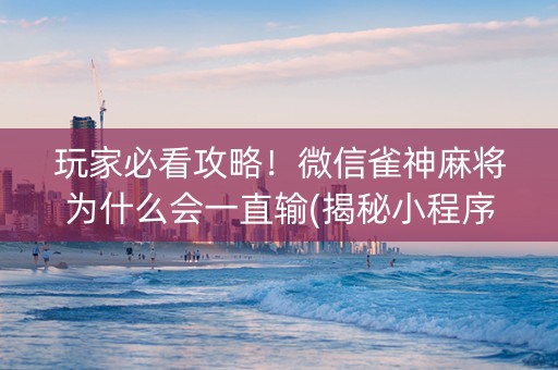 玩家必看攻略！微信雀神麻将为什么会一直输(揭秘小程序攻略插件)