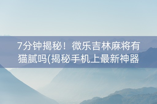 7分钟揭秘！微乐吉林麻将有猫腻吗(揭秘手机上最新神器下载)