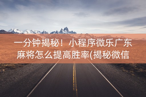 一分钟揭秘！小程序微乐广东麻将怎么提高胜率(揭秘微信里输赢规律)