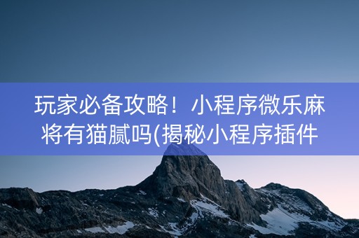 玩家必备攻略！小程序微乐麻将有猫腻吗(揭秘小程序插件免费)