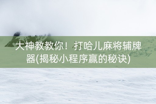 大神教教你！打哈儿麻将辅牌器(揭秘小程序赢的秘诀)