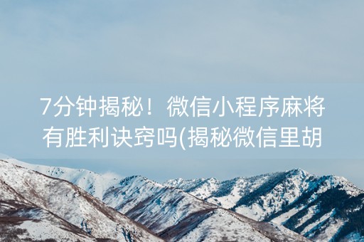 7分钟揭秘！微信小程序麻将有胜利诀窍吗(揭秘微信里胡牌神器)
