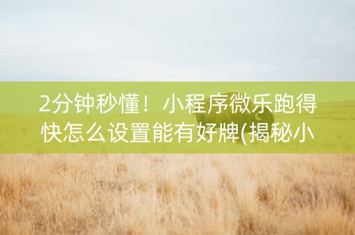 2分钟秒懂！小程序微乐跑得快怎么设置能有好牌(揭秘小程序助赢软件)