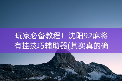 玩家必备教程！沈阳92麻将有挂技巧辅助器(其实真的确实有挂)