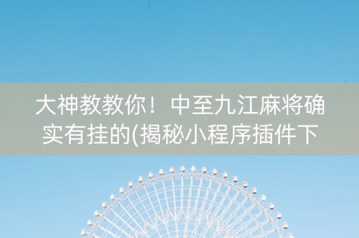 大神教教你！中至九江麻将确实有挂的(揭秘小程序插件下载)