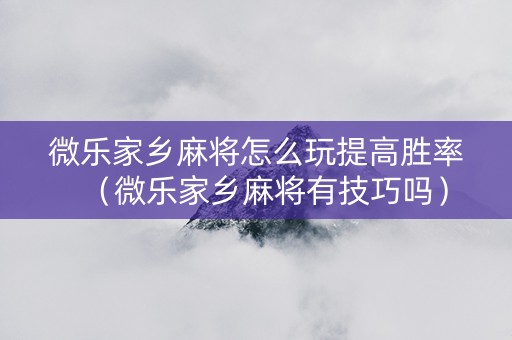 微乐家乡麻将怎么玩提高胜率（微乐家乡麻将有技巧吗）