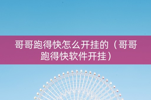 哥哥跑得快怎么开挂的（哥哥跑得快软件开挂）