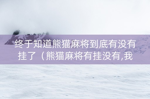 终于知道熊猫麻将到底有没有挂了（熊猫麻将有挂没有,我输几万了）