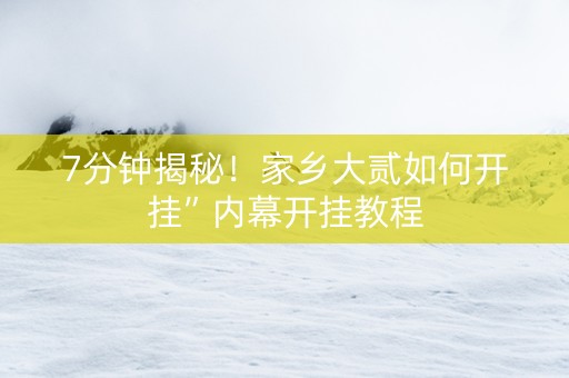 7分钟揭秘！家乡大贰如何开挂”内幕开挂教程