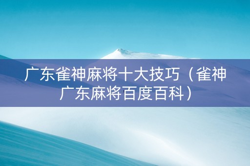 广东雀神麻将十大技巧（雀神广东麻将百度百科）