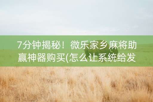 7分钟揭秘！微乐家乡麻将助赢神器购买(怎么让系统给发好牌)