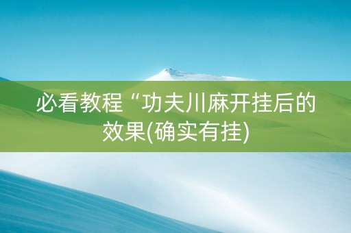 必看教程“功夫川麻开挂后的效果(确实有挂)