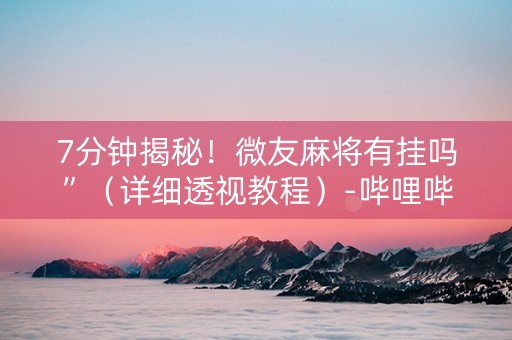 7分钟揭秘！微友麻将有挂吗”（详细透视教程）-哔哩哔哩