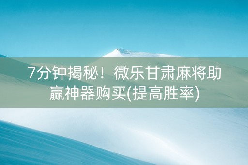 7分钟揭秘！微乐甘肃麻将助赢神器购买(提高胜率)