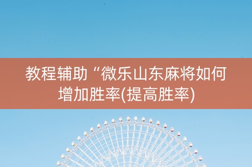 教程辅助“微乐山东麻将如何增加胜率(提高胜率)