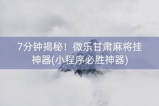 7分钟揭秘！微乐甘肃麻将挂神器(小程序必胜神器)