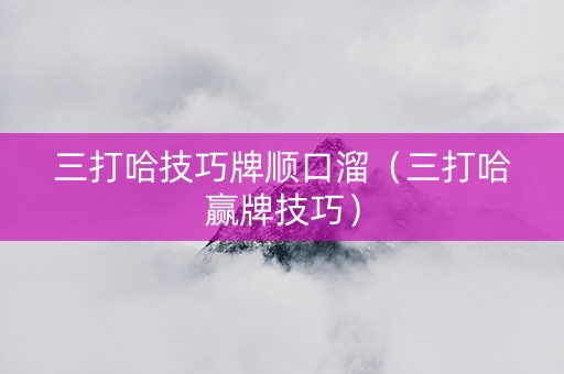 三打哈技巧牌顺口溜（三打哈赢牌技巧）