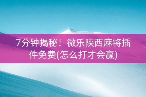 7分钟揭秘！微乐陕西麻将插件免费(怎么打才会赢)