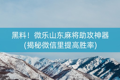 黑料！微乐山东麻将助攻神器(揭秘微信里提高胜率)