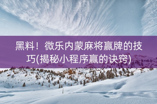 黑料！微乐内蒙麻将赢牌的技巧(揭秘小程序赢的诀窍)