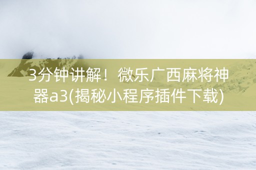 3分钟讲解！微乐广西麻将神器a3(揭秘小程序插件下载)
