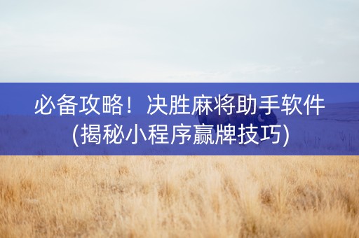 必备攻略！决胜麻将助手软件(揭秘小程序赢牌技巧)