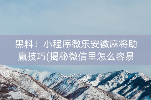 黑料！小程序微乐安徽麻将助赢技巧(揭秘微信里怎么容易赢)