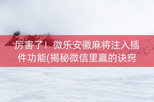厉害了！微乐安徽麻将注入插件功能(揭秘微信里赢的诀窍)