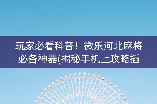 玩家必看科普！微乐河北麻将必备神器(揭秘手机上攻略插件)