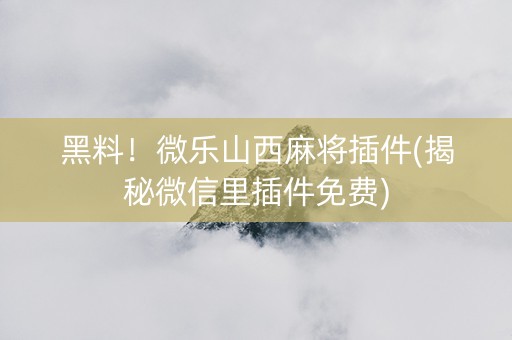 黑料！微乐山西麻将插件(揭秘微信里插件免费)