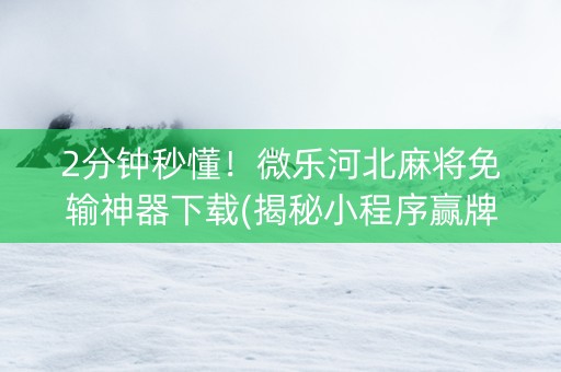 2分钟秒懂！微乐河北麻将免输神器下载(揭秘小程序赢牌技巧)