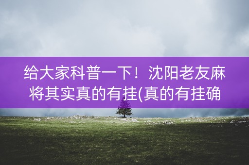 给大家科普一下！沈阳老友麻将其实真的有挂(真的有挂确实有挂)
