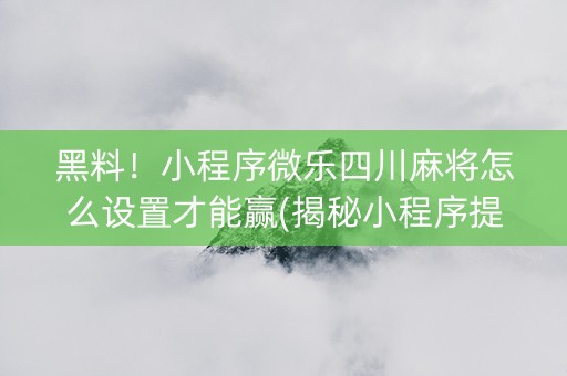 黑料！小程序微乐四川麻将怎么设置才能赢(揭秘小程序提高胜率)
