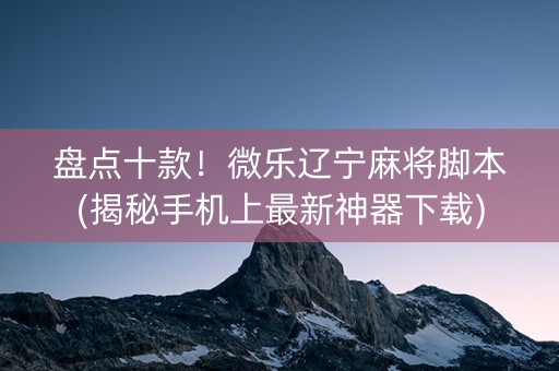 盘点十款！微乐辽宁麻将脚本(揭秘手机上最新神器下载)