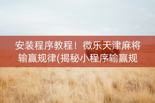 安装程序教程！微乐天津麻将输赢规律(揭秘小程序输赢规律)