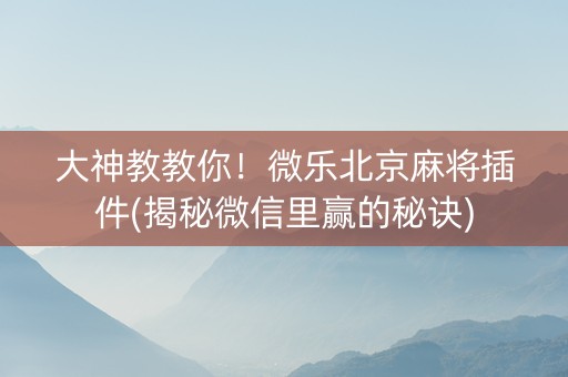 大神教教你！微乐北京麻将插件(揭秘微信里赢的秘诀)