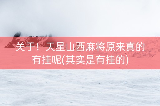关于！天星山西麻将原来真的有挂呢(其实是有挂的)