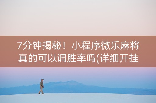 7分钟揭秘！小程序微乐麻将真的可以调胜率吗(详细开挂教程)