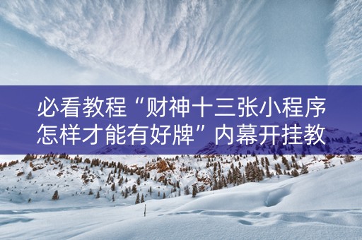必看教程“财神十三张小程序怎样才能有好牌”内幕开挂教程