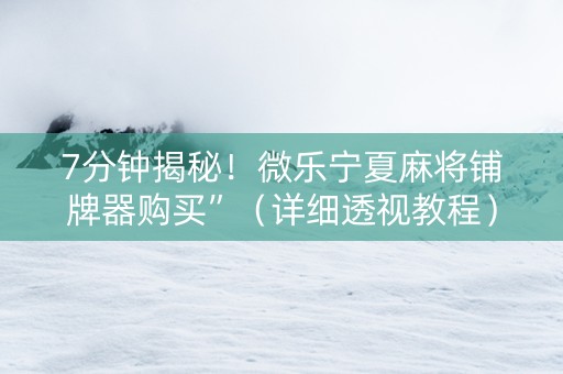 7分钟揭秘！微乐宁夏麻将铺牌器购买”（详细透视教程）-哔哩哔哩